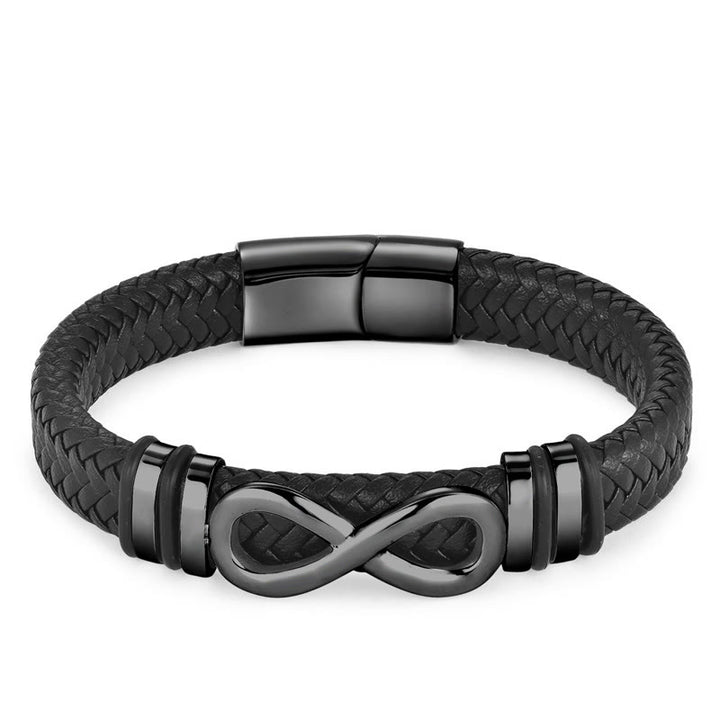 Buddha Stones Endless Knot Design Titanstahl verstärktes geflochtenes Lederarmband mit Schnalle