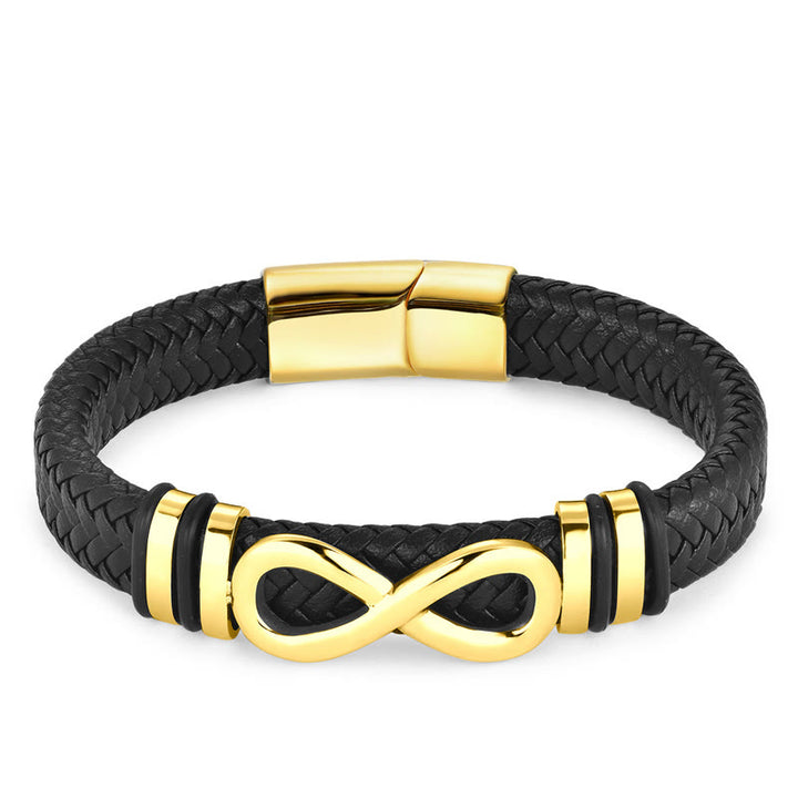 Buddha Stones Endless Knot Design Titanstahl verstärktes geflochtenes Lederarmband mit Schnalle