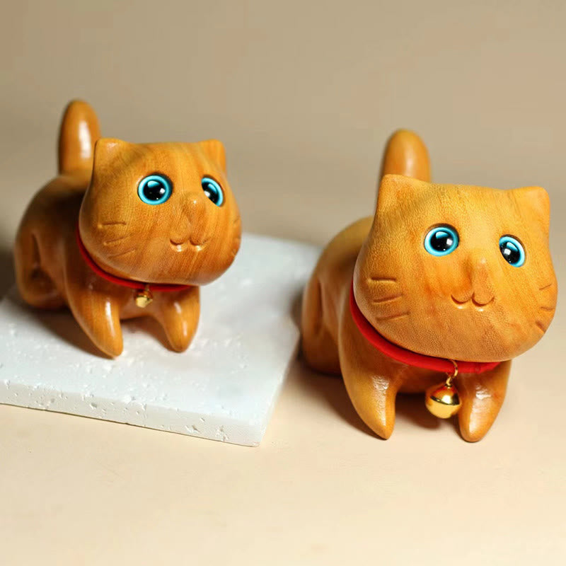 Buddha Stones, Mini-Sandelholz, geschnitzt, glückliche, selbstbewusste Katze, heilende Dekoration - image 7
