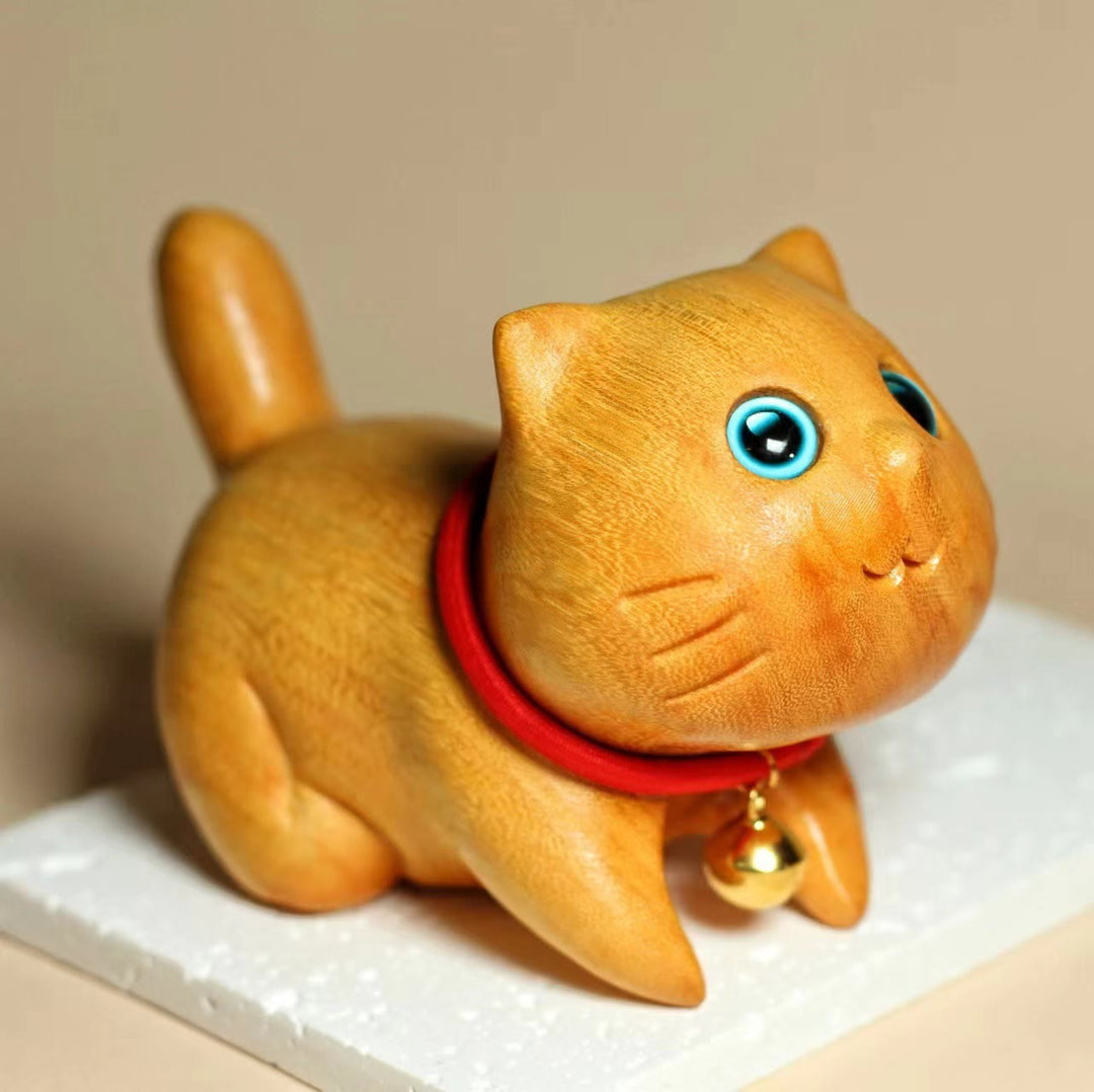 Buddha Stones, Mini-Sandelholz, geschnitzt, glückliche, selbstbewusste Katze, heilende Dekoration - 3,94*2,76*2,17 Zoll (10*7*5,5 cm) - image 1