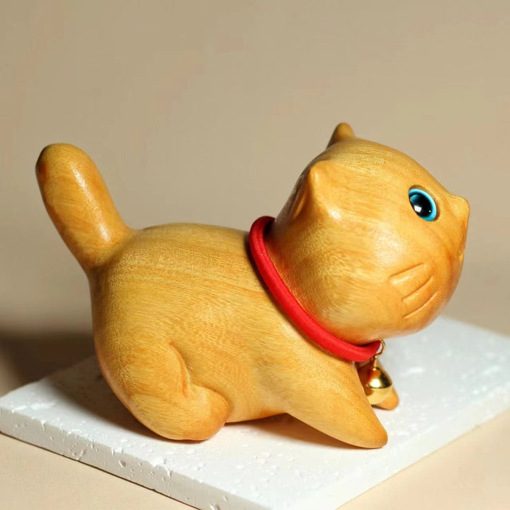 Buddha Stones, Mini-Sandelholz, geschnitzt, glückliche, selbstbewusste Katze, heilende Dekoration - image 3