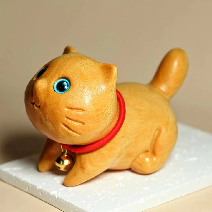 Buddha Stones, Mini-Sandelholz, geschnitzt, glückliche, selbstbewusste Katze, heilende Dekoration - image 1