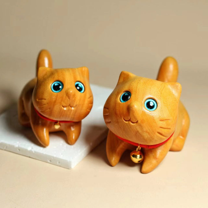 Buddha Stones, Mini-Sandelholz, geschnitzt, glückliche, selbstbewusste Katze, heilende Dekoration - image 6