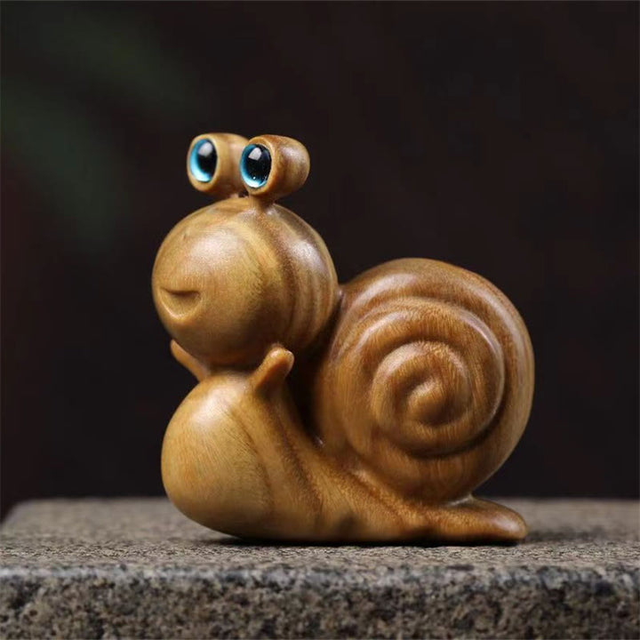 Buddha Stones, Mini-Schnecke aus grünem Sandelholz, geschnitzt, Heilung, Schreibtisch-Dekoration