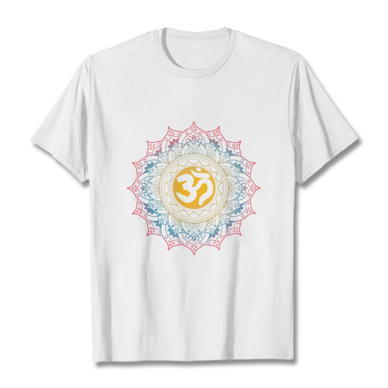Buddha Stones ​​Farbverlauf Mandala OM Muster T-Shirt - Weiß - 2XL - image 5