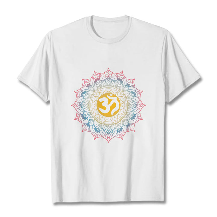 Buddha Stones ​​Farbverlauf Mandala OM Muster T-Shirt - Weiß - 2XL - image 5