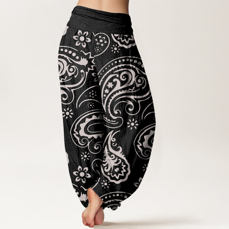 Buddha Stones Lässige, elegante Haremshose mit Paisley-Blumenmuster für Damen, elastische Taille - image 3