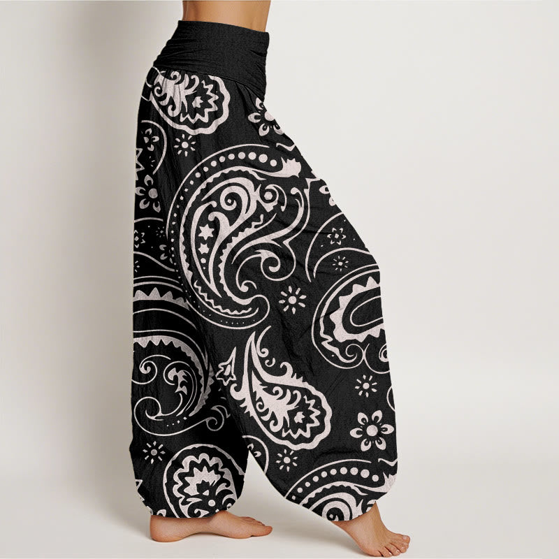 Buddha Stones Lässige, elegante Haremshose mit Paisley-Blumenmuster für Damen, elastische Taille - image 2