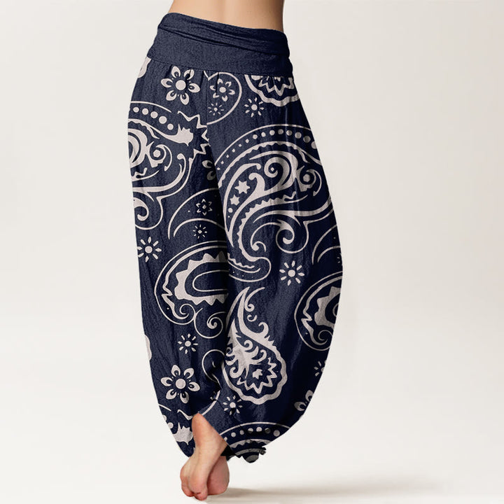 Buddha Stones Lässige, elegante Haremshose mit Paisley-Blumenmuster für Damen, elastische Taille - image 7