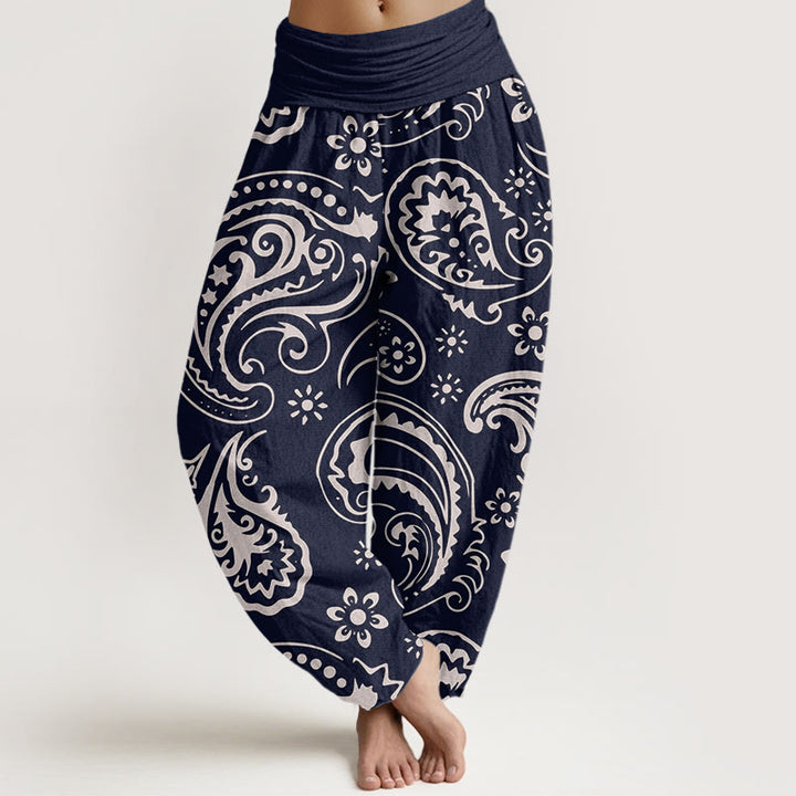 Buddha Stones Lässige, elegante Haremshose mit Paisley-Blumenmuster für Damen, elastische Taille - Mitternachtsblau - US22， UK/AU26，EU54 (6XL) - image 5