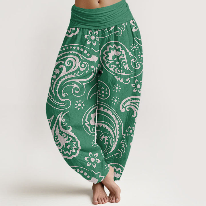 Buddha Stones Lässige, elegante Haremshose mit Paisley-Blumenmuster für Damen, elastische Taille - MittelMeergrün - US22， UK/AU26，EU54 (6XL) - image 8