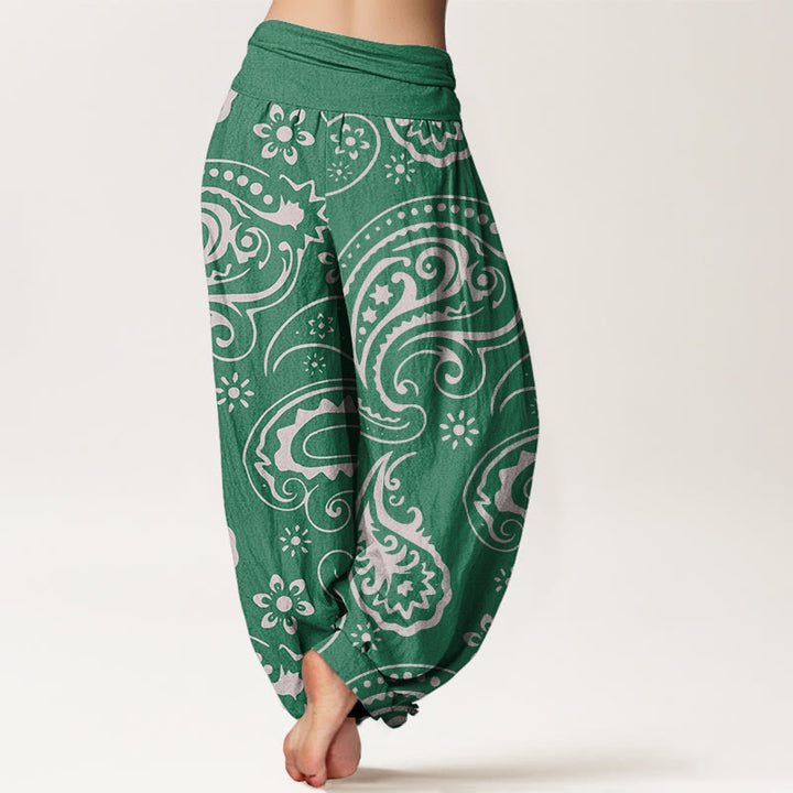 Buddha Stones Lässige, elegante Haremshose mit Paisley-Blumenmuster für Damen, elastische Taille - image 10