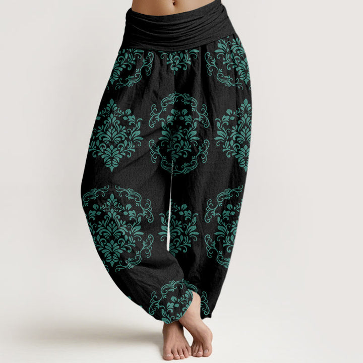 Buddha Stones Lässige, symmetrische Haremshose mit Blumenmotiven für Damen mit elastischer Taille - Schwarz - US22， UK/AU26，EU54 (6XL) - image 8