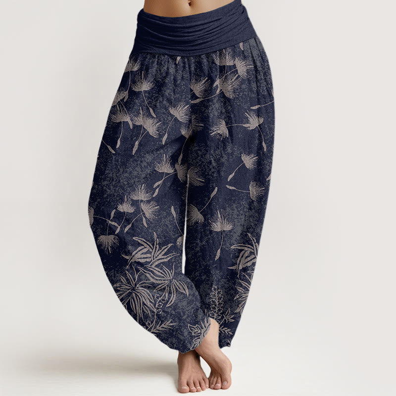 Buddha Stones Lässige Haremshose für Damen mit elastischer Taille und Löwenzahn-Samenmuster - Mitternachtsblau - US22， UK/AU26，EU54 (6XL) - image 1