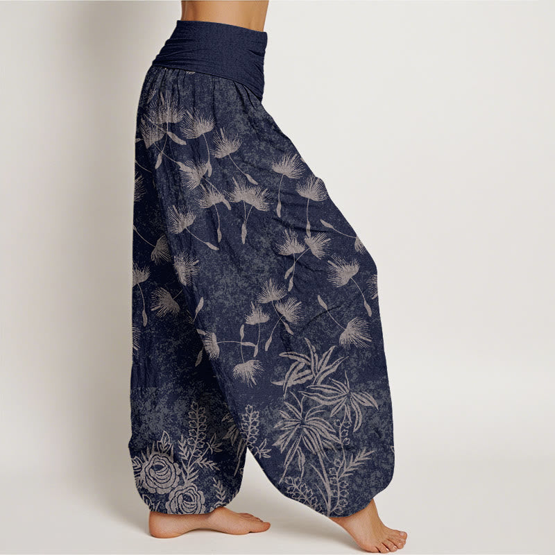 Buddha Stones Lässige Haremshose für Damen mit elastischer Taille und Löwenzahn-Samenmuster - image 2