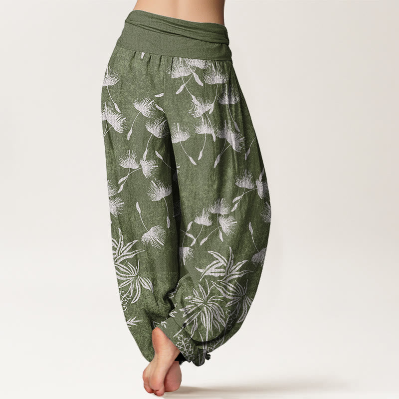 Buddha Stones Lässige Haremshose für Damen mit elastischer Taille und Löwenzahn-Samenmuster - image 7