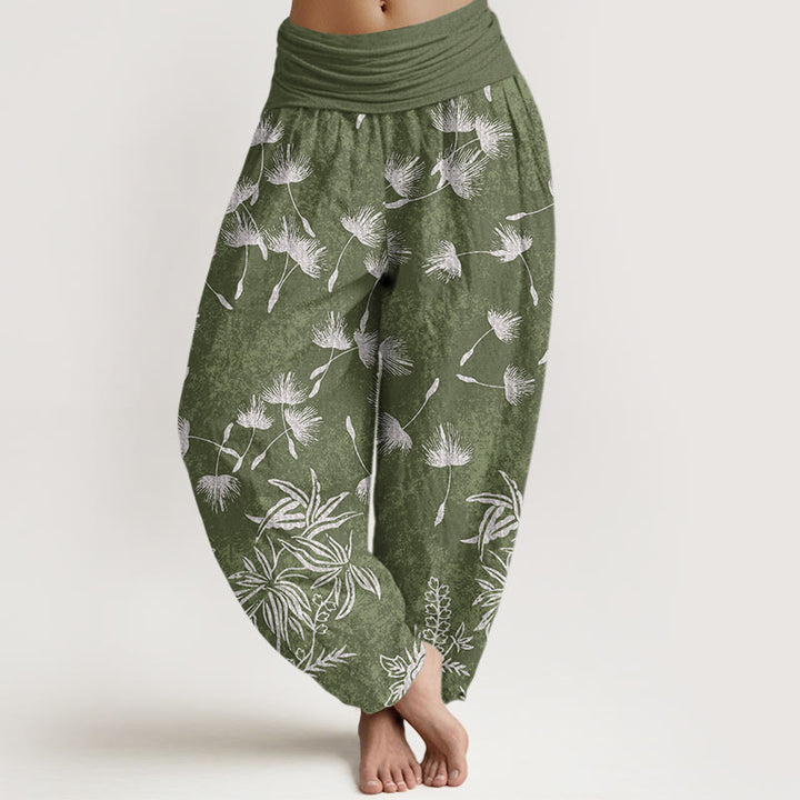 Buddha Stones Lässige Haremshose für Damen mit elastischer Taille und Löwenzahn-Samenmuster - DunkelMeergrün - US22， UK/AU26，EU54 (6XL) - image 5