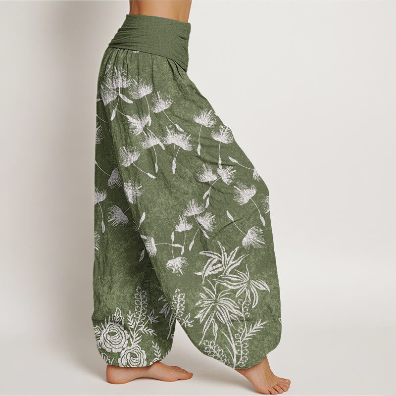 Buddha Stones Lässige Haremshose für Damen mit elastischer Taille und Löwenzahn-Samenmuster - image 6