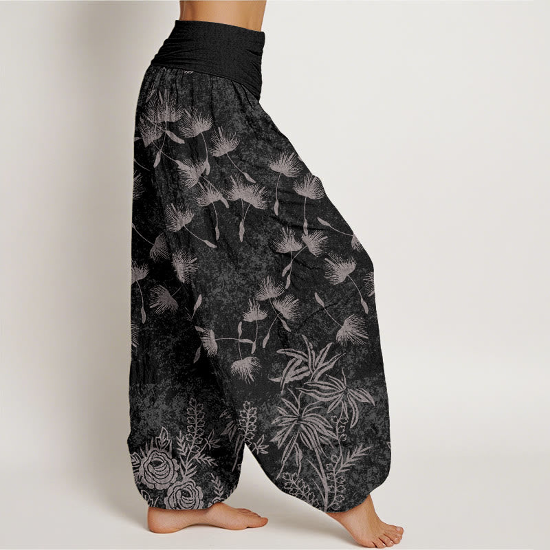 Buddha Stones Lässige Haremshose für Damen mit elastischer Taille und Löwenzahn-Samenmuster - image 9