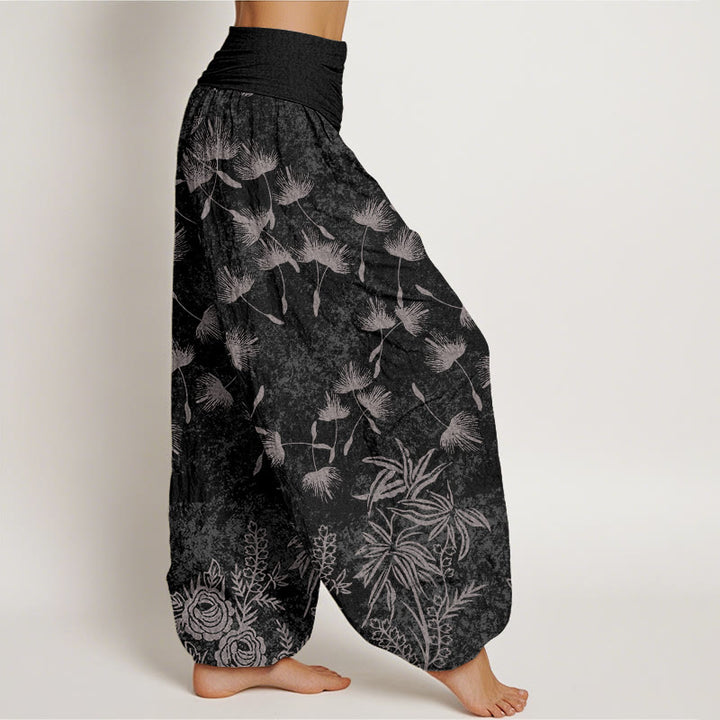 Buddha Stones Lässige Haremshose für Damen mit elastischer Taille und Löwenzahn-Samenmuster - image 9