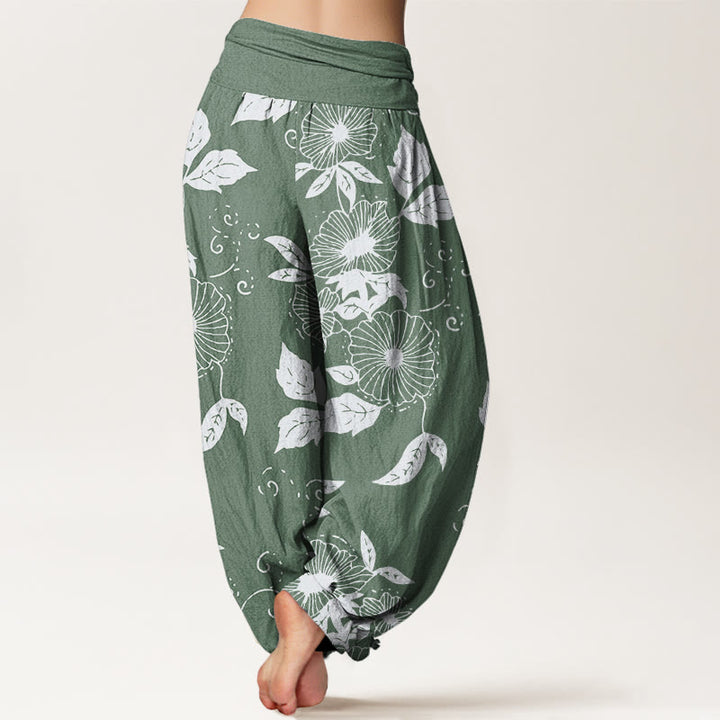 Buddha Stones Lässige Haremshose für Damen mit elastischer Taille und Blumen- und Blättermuster - image 6