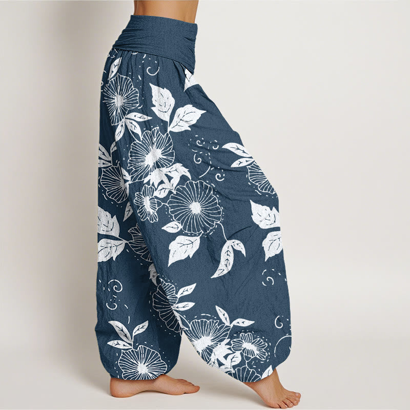 Buddha Stones Lässige Haremshose für Damen mit elastischer Taille und Blumen- und Blättermuster - image 9