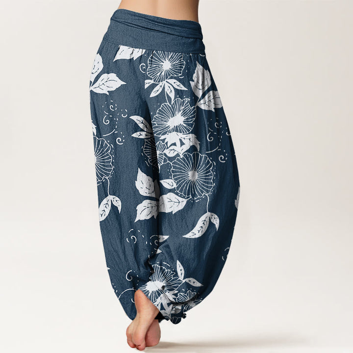 Buddha Stones Lässige Haremshose für Damen mit elastischer Taille und Blumen- und Blättermuster - image 10