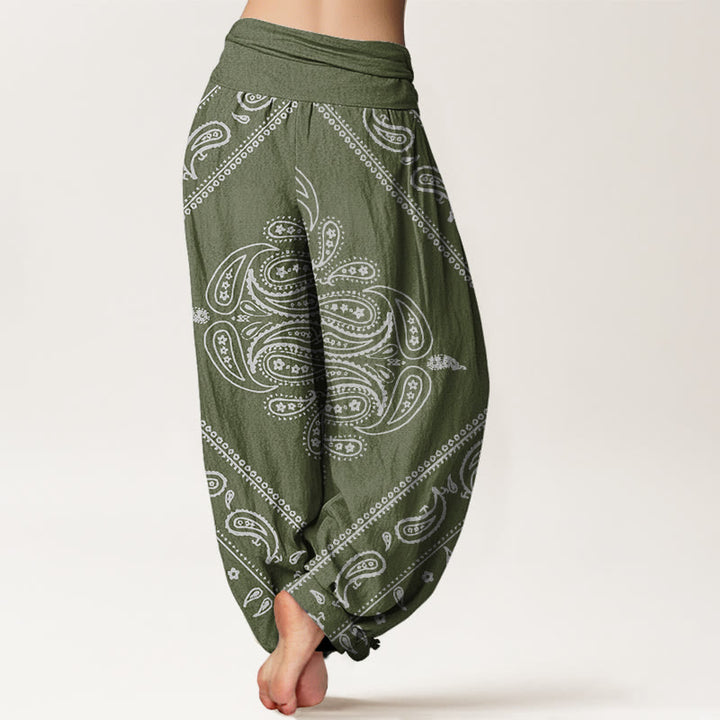 Buddha Stones Lässige Haremshose für Damen mit Blumen- und Blattmuster, Paisleymuster, elastischer Bund - image 6