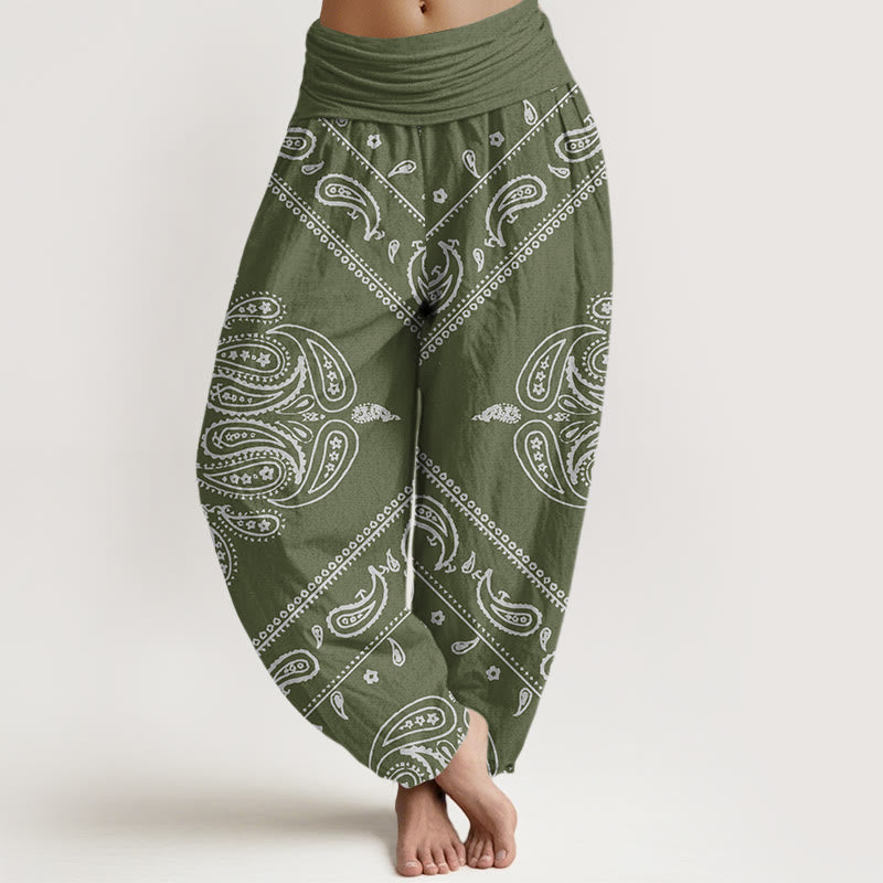 Buddha Stones Lässige Haremshose für Damen mit Blumen- und Blattmuster, Paisleymuster, elastischer Bund - DunkelMeergrün - US22， UK/AU26，EU54 (6XL) - image 5