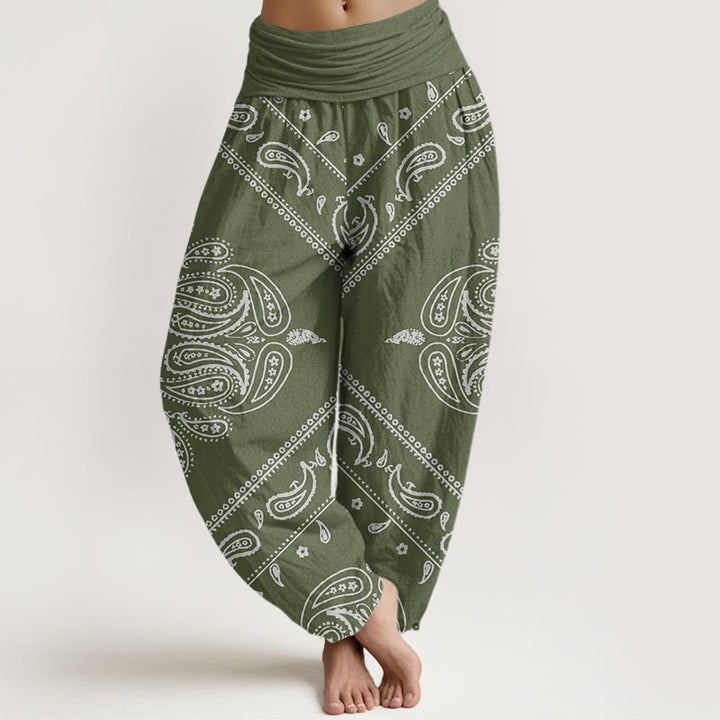 Buddha Stones Lässige Haremshose für Damen mit Blumen- und Blattmuster, Paisleymuster, elastischer Bund - DunkelMeergrün - US22， UK/AU26，EU54 (6XL) - image 5