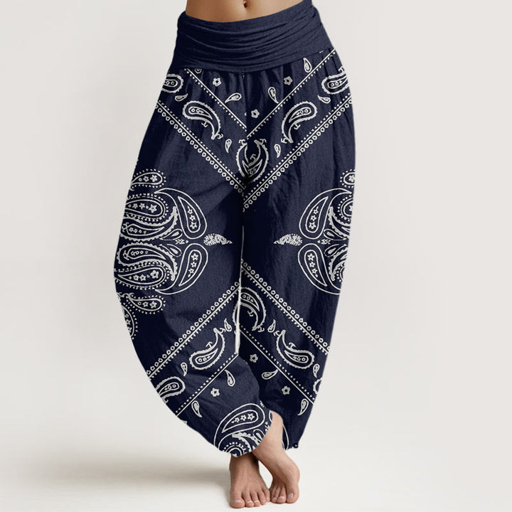 Buddha Stones Lässige Haremshose für Damen mit Blumen- und Blattmuster, Paisleymuster, elastischer Bund - Dunkelblau - US22， UK/AU26，EU54 (6XL) - image 8