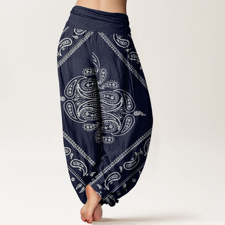 Buddha Stones Lässige Haremshose für Damen mit Blumen- und Blattmuster, Paisleymuster, elastischer Bund - image 10
