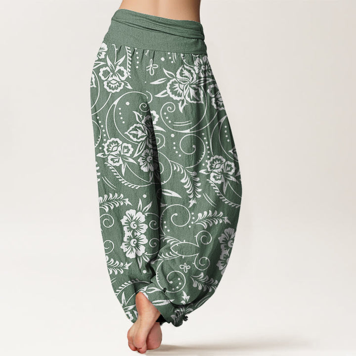 Buddha Stones Lässige Haremshose mit Blumenmuster und wirbelnden Ranken für Damen, elastische Taille - image 6