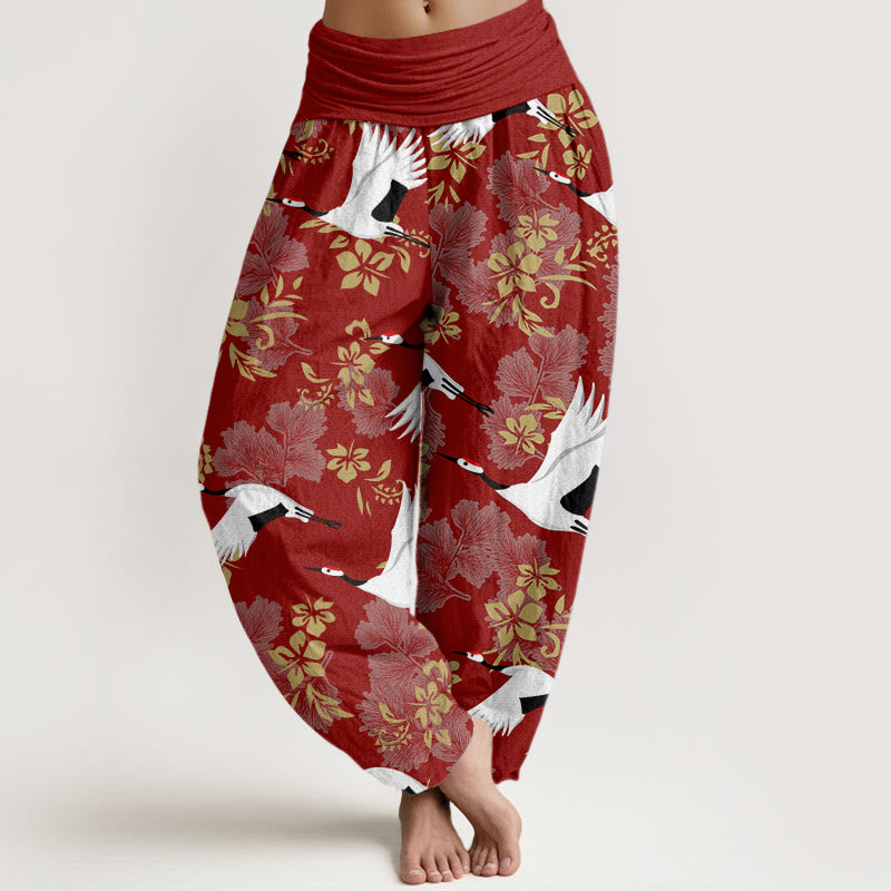 Lässige Haremshose mit Buddha Stones und fliegendem Kranich-Kirschblüten-Muster für Damen, elastische Taille - Schamottestein - US22， UK/AU26，EU54 (6XL) - image 1