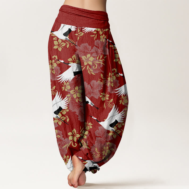 Lässige Haremshose mit Buddha Stones und fliegendem Kranich-Kirschblüten-Muster für Damen, elastische Taille - image 3