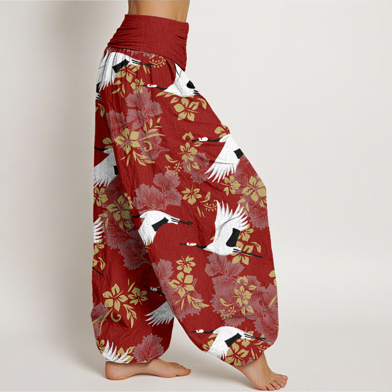 Lässige Haremshose mit Buddha Stones und fliegendem Kranich-Kirschblüten-Muster für Damen, elastische Taille - image 2