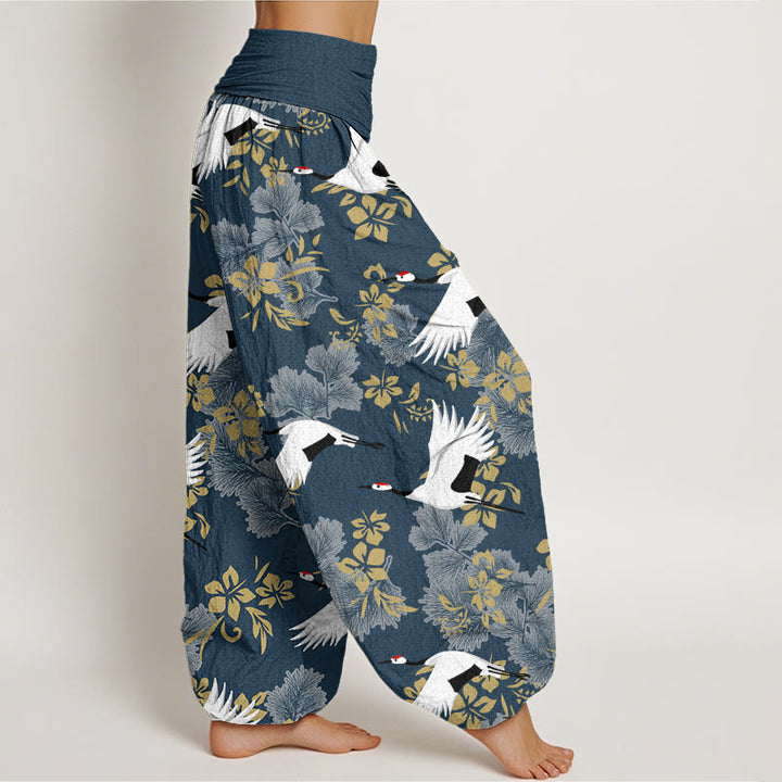 Lässige Haremshose mit Buddha Stones und fliegendem Kranich-Kirschblüten-Muster für Damen, elastische Taille - image 6