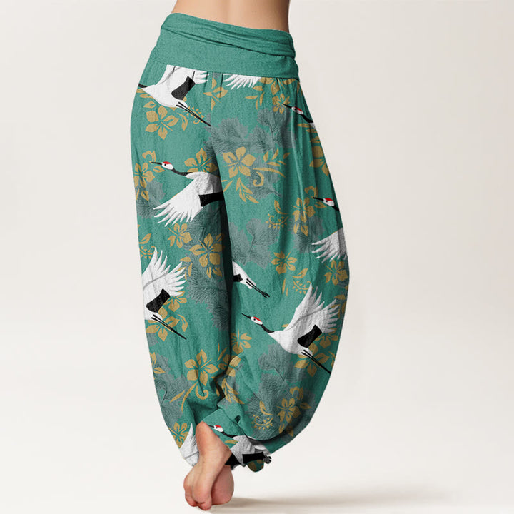 Lässige Haremshose mit Buddha Stones und fliegendem Kranich-Kirschblüten-Muster für Damen, elastische Taille - image 9
