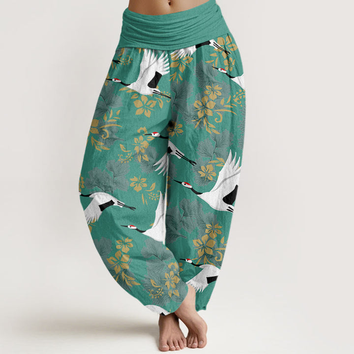 Lässige Haremshose mit Buddha Stones und fliegendem Kranich-Kirschblüten-Muster für Damen, elastische Taille - HellMeerGrün - US22， UK/AU26，EU54 (6XL) - image 8