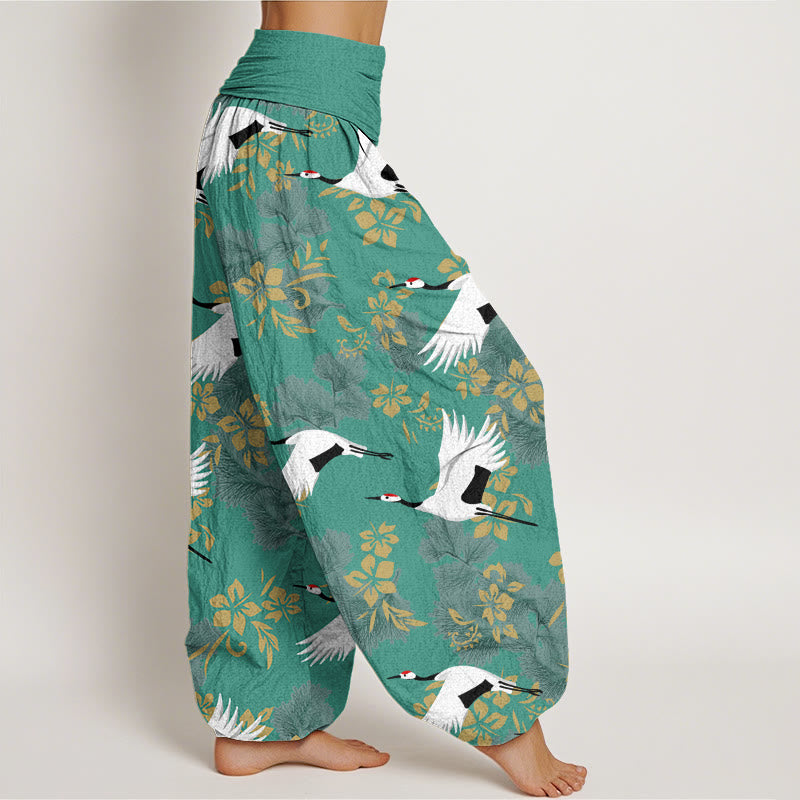Lässige Haremshose mit Buddha Stones und fliegendem Kranich-Kirschblüten-Muster für Damen, elastische Taille - image 10