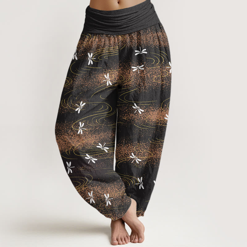 Buddha Stones Lässige Haremshose für Damen mit Libellen- und Wellenmuster und elastischer Taille - Schwarz - US22， UK/AU26，EU54 (6XL) - image 1