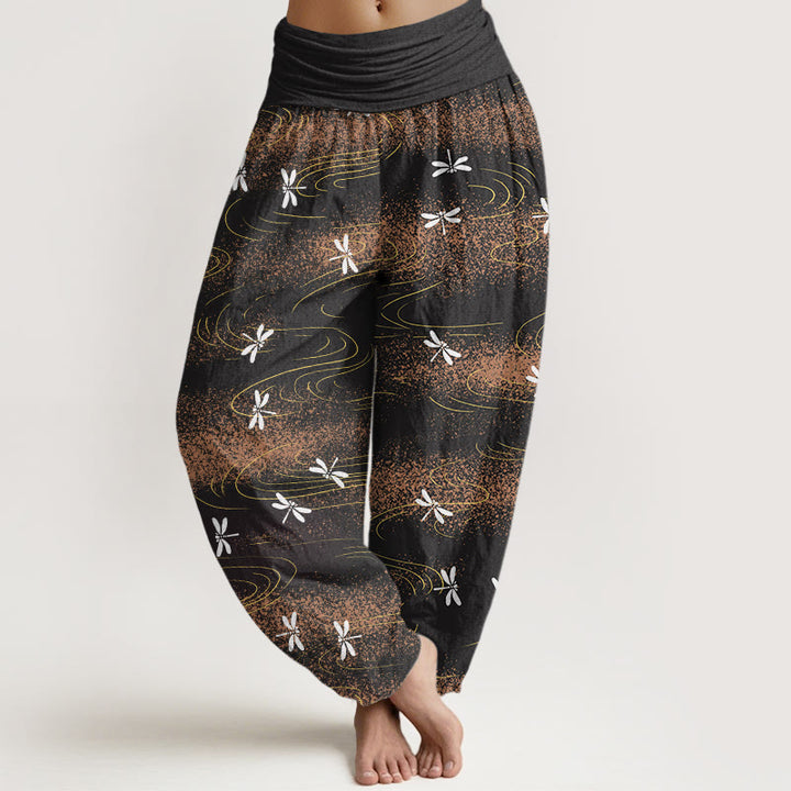 Buddha Stones Lässige Haremshose für Damen mit Libellen- und Wellenmuster und elastischer Taille - Schwarz - US22， UK/AU26，EU54 (6XL) - image 1