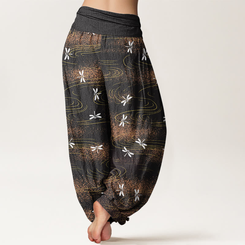 Buddha Stones Lässige Haremshose für Damen mit Libellen- und Wellenmuster und elastischer Taille - image 3