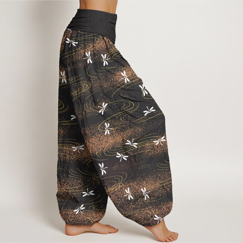 Buddha Stones Lässige Haremshose für Damen mit Libellen- und Wellenmuster und elastischer Taille - image 2
