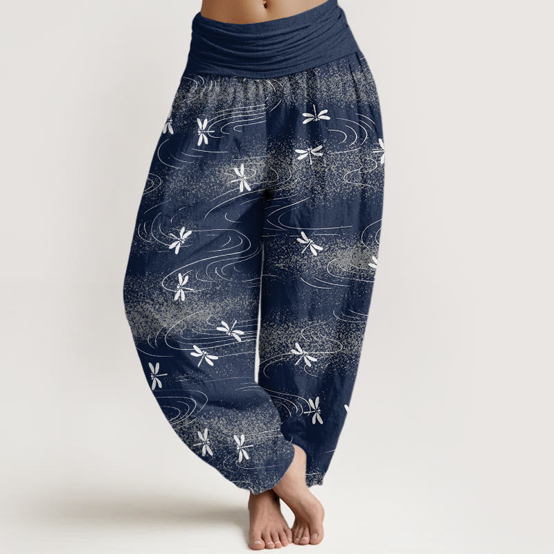 Buddha Stones Lässige Haremshose für Damen mit Libellen- und Wellenmuster und elastischer Taille - Marine - US22， UK/AU26，EU54 (6XL) - image 5