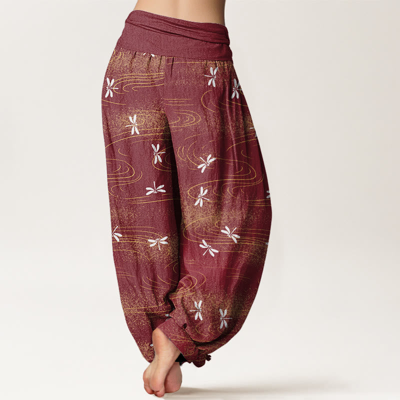 Buddha Stones Lässige Haremshose für Damen mit Libellen- und Wellenmuster und elastischer Taille - image 10