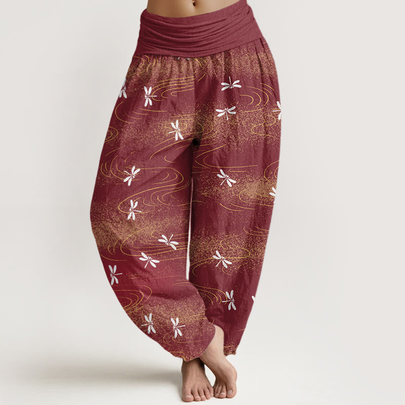 Buddha Stones Lässige Haremshose für Damen mit Libellen- und Wellenmuster und elastischer Taille - Braun - US22， UK/AU26，EU54 (6XL) - image 8