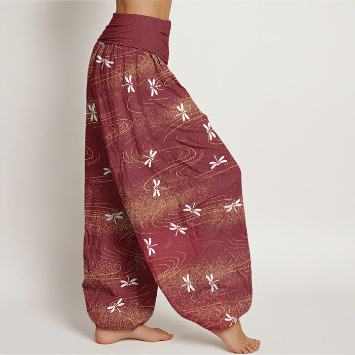 Buddha Stones Lässige Haremshose für Damen mit Libellen- und Wellenmuster und elastischer Taille - image 9
