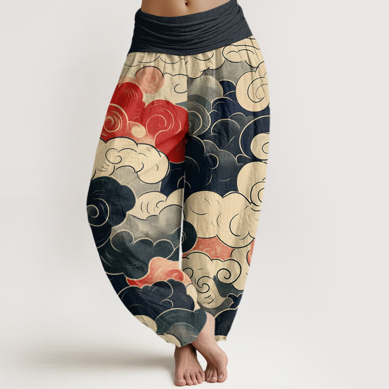 Lässige Haremshose mit Buddha Stones und glückverheißendem Wolkenmuster für Damen mit elastischer Taille - DunkelSchiefergrau - US22， UK/AU26，EU54 (6XL) - image 1