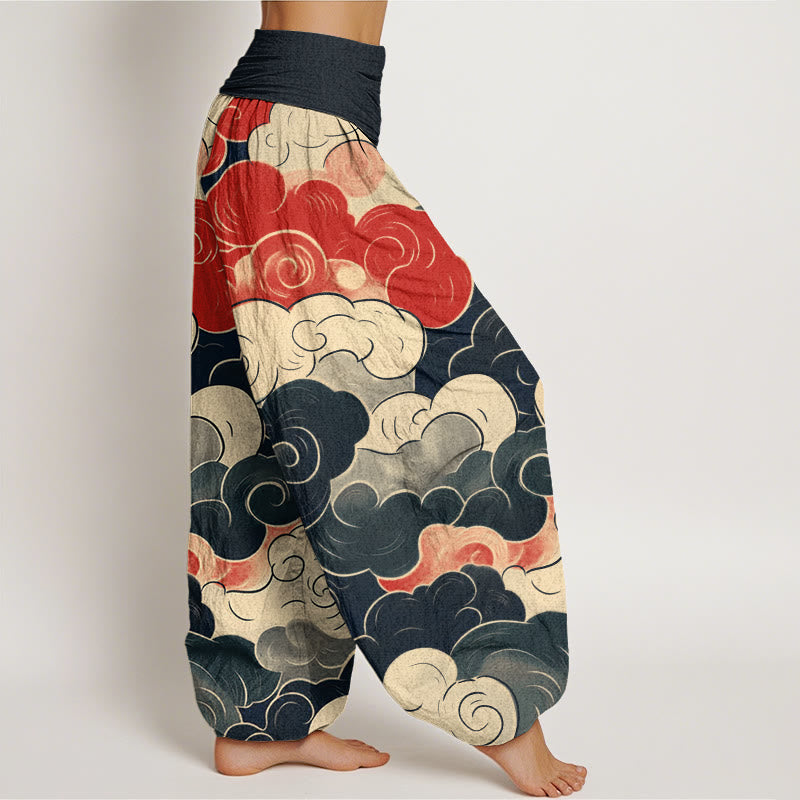 Lässige Haremshose mit Buddha Stones und glückverheißendem Wolkenmuster für Damen mit elastischer Taille - image 2